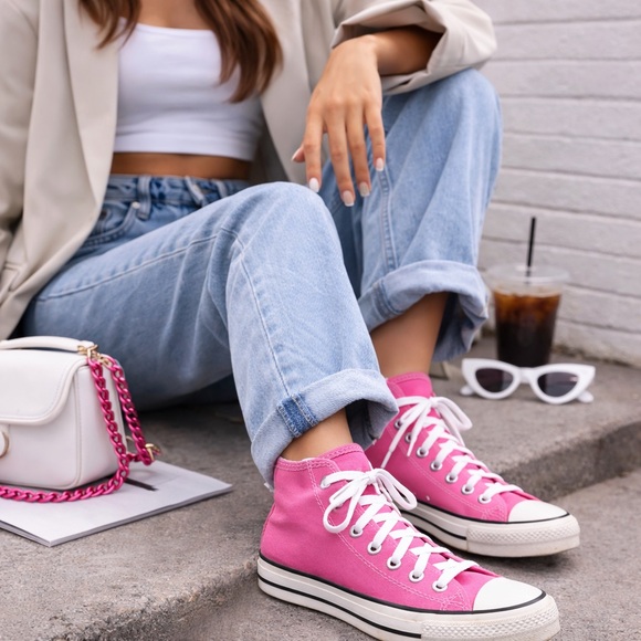 Converse Shoes - Converse Chuck Taylor High Top Hot Pink Canvas Sneakers Size 12 Barbiecore